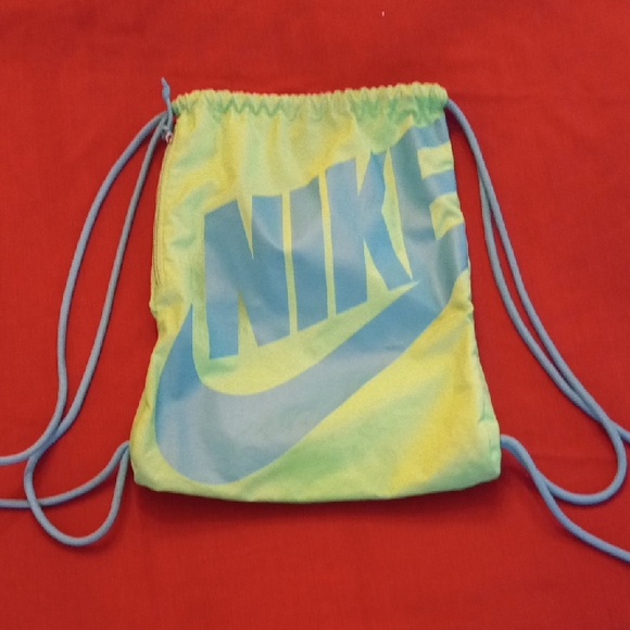 Nike Handbags - Nike Neon-Green Drawstring Bag with Blue Logo